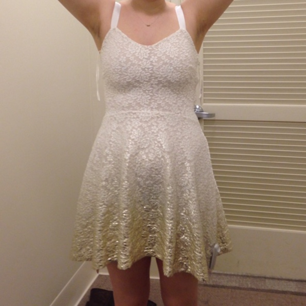 Free People White Lace Gold Foil Ombré Dress - Picture 4 of 7